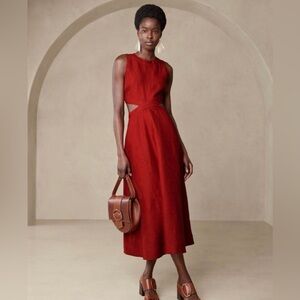 Elegant Rust Sleeveless Cutout Dress